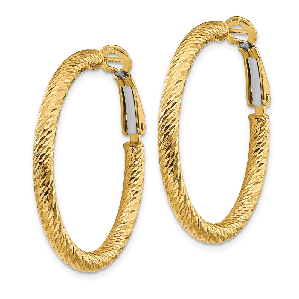 14k 3x25mm Diamond-cut Round Omega Back Hoop Earrings (PRE940)