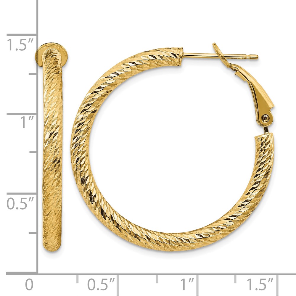 14k 3x25mm Diamond-cut Round Omega Back Hoop Earrings (PRE940)
