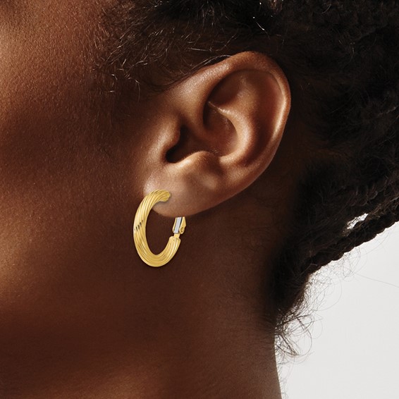 Gold Twisted Omega Back Hoop Earrings