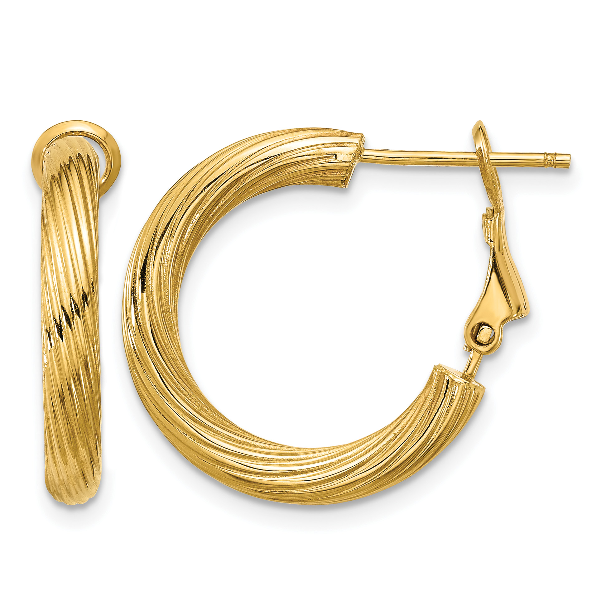 14k 3x15mm Twisted Round Hoop Earrings (PRE942)