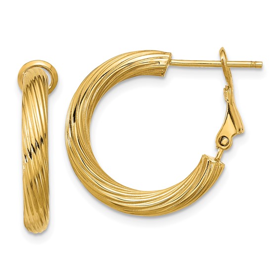 Gold Twisted Omega Back Hoop Earrings