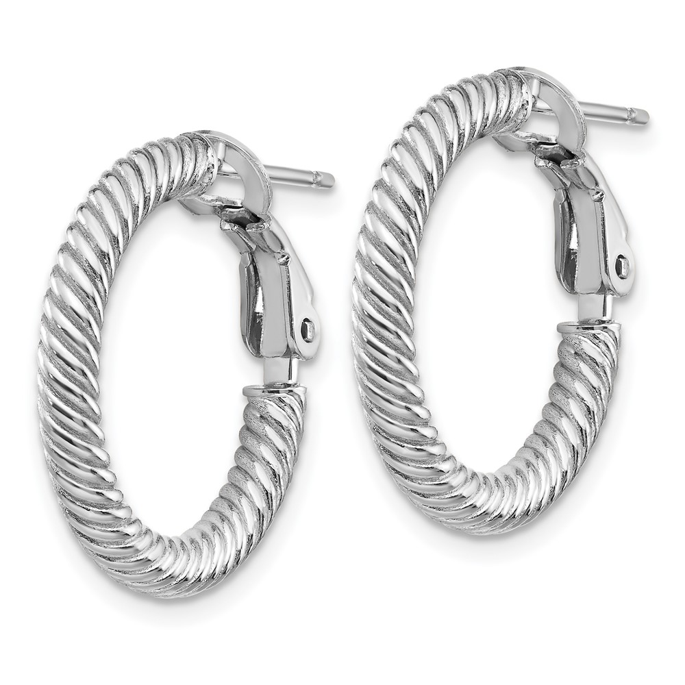 14k 3x15mm White Gold Twisted Round Hoop Earrings (PRE942W)
