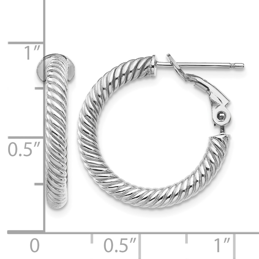 14k 3x15mm White Gold Twisted Round Hoop Earrings (PRE942W)