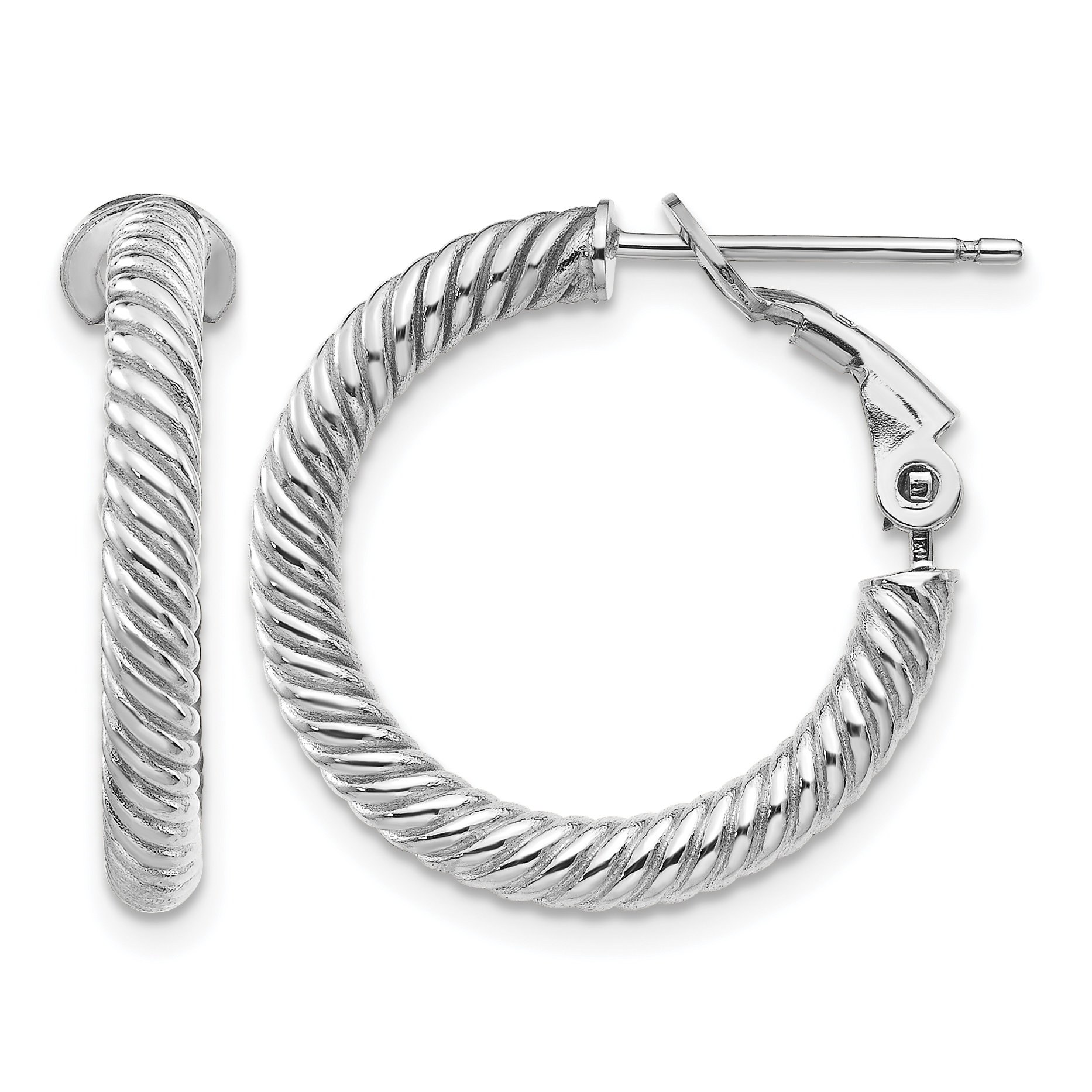 14k 3x15mm White Gold Twisted Round Hoop Earrings (PRE942W)