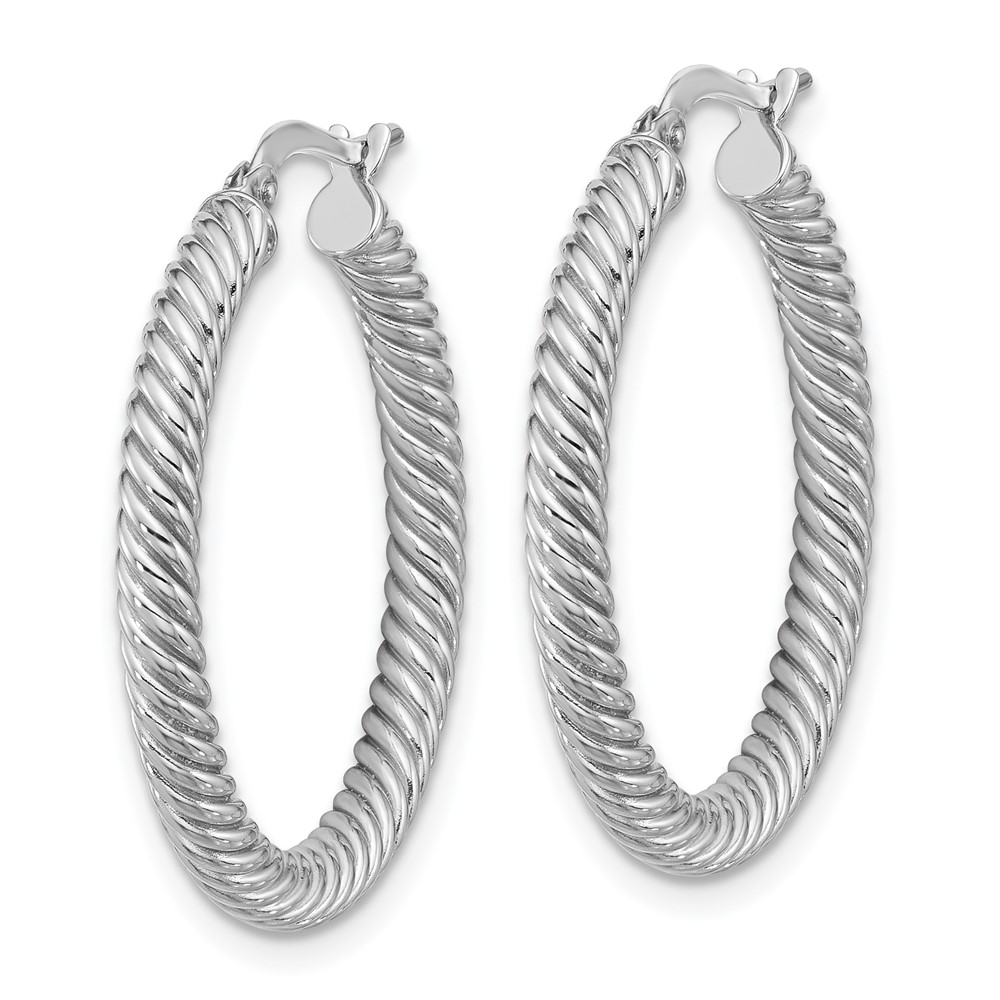 14k 3x20mm White Gold Twisted Round Hoop Earrings (PRE943W)
