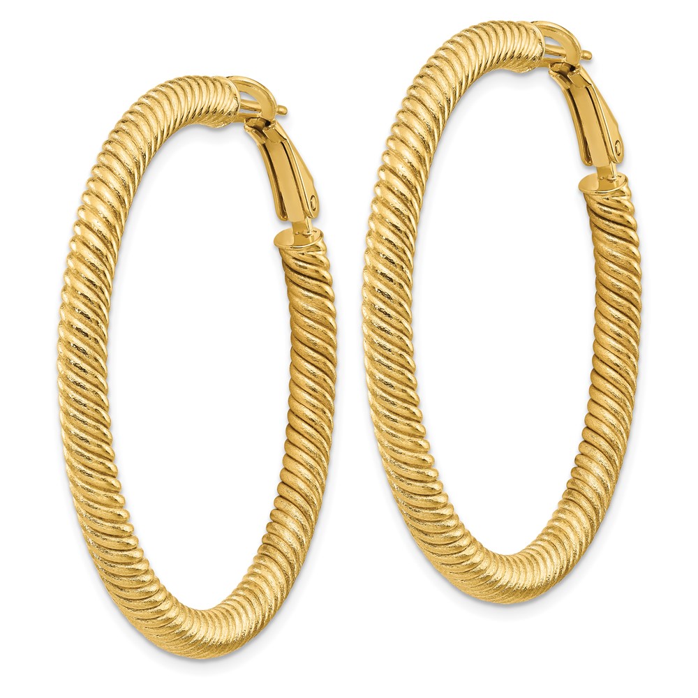 14k 4x35mm Twisted Round Omega Back Hoop Earrings (PRE951)