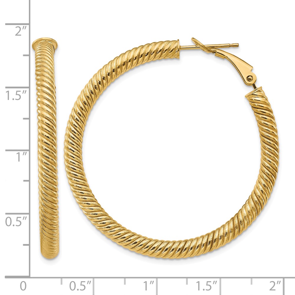 14k 4x35mm Twisted Round Omega Back Hoop Earrings (PRE951)