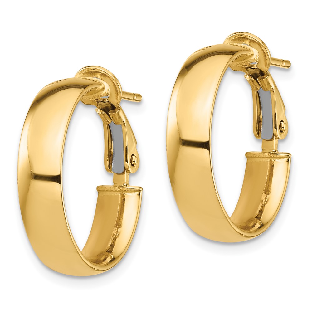 14k High Polished 5mm Omega Back Hoop Earrings (PRE953)