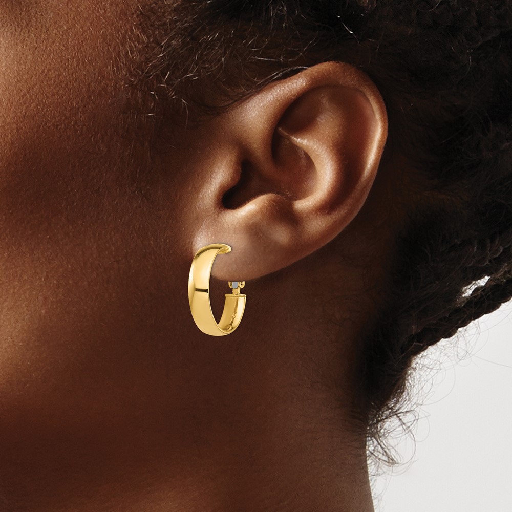 14k High Polished 5mm Omega Back Hoop Earrings (PRE953)