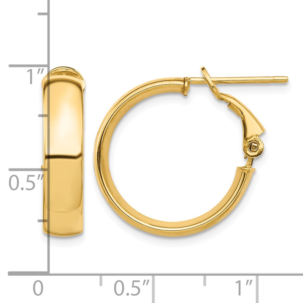 14k High Polished 5mm Omega Back Hoop Earrings (PRE953)