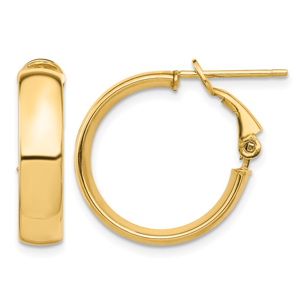 14k High Polished 5mm Omega Back Hoop Earrings (PRE953)