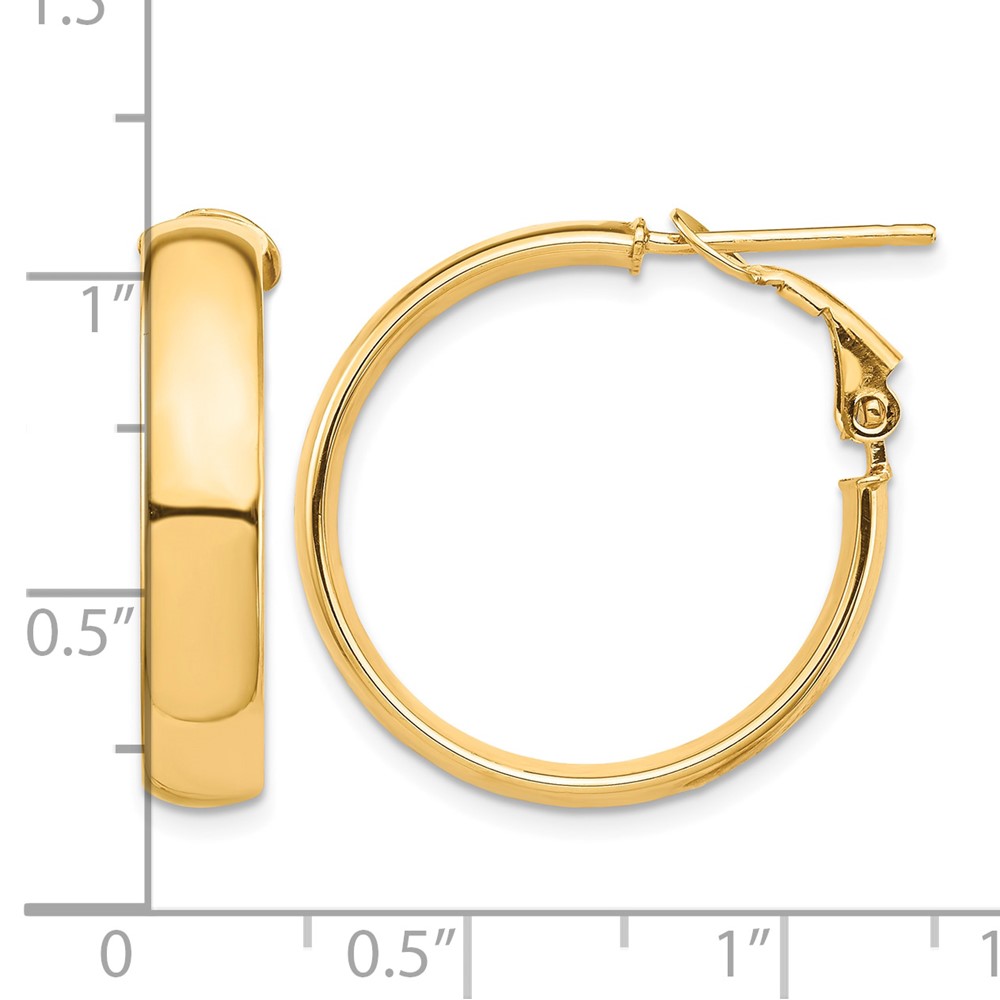 14k High Polished 5mm Omega Back Hoop Earrings (PRE954)