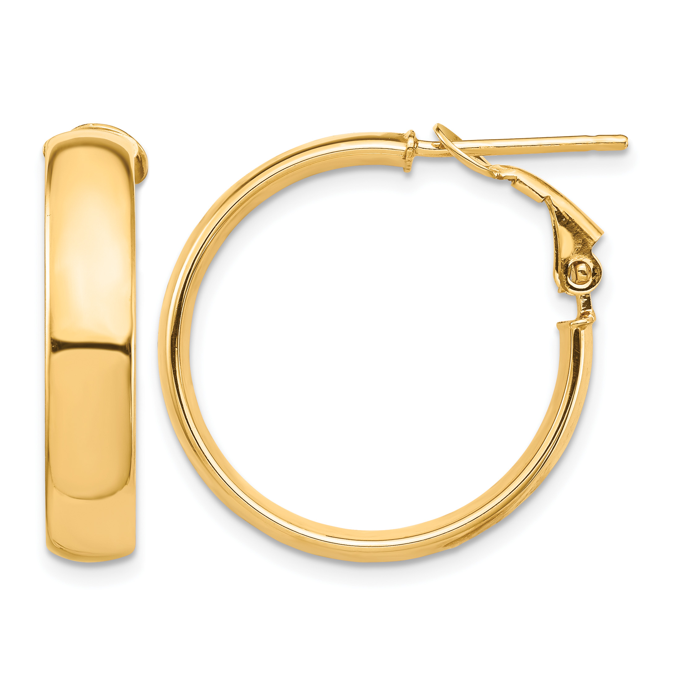 14k High Polished 5mm Omega Back Hoop Earrings (PRE954)