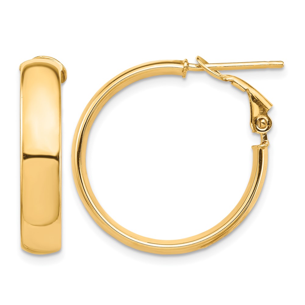 14k High Polished 5mm Omega Back Hoop Earrings (PRE954)