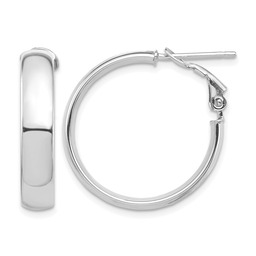 14k White Gold High Polished 5mm Omega Back Hoop Earrings (PRE954W)