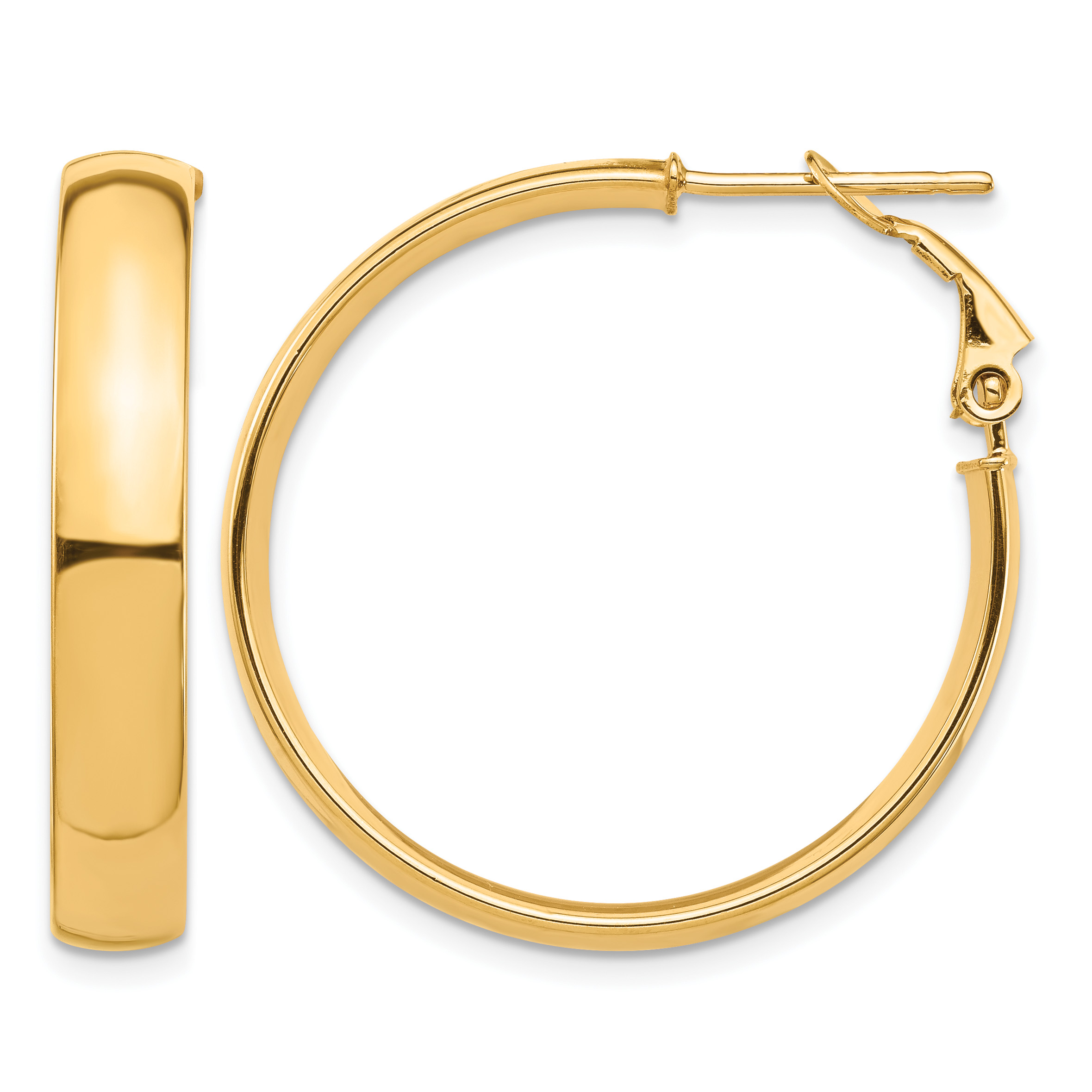 14k High Polished 5mm Omega Back Hoop Earrings (PRE955)