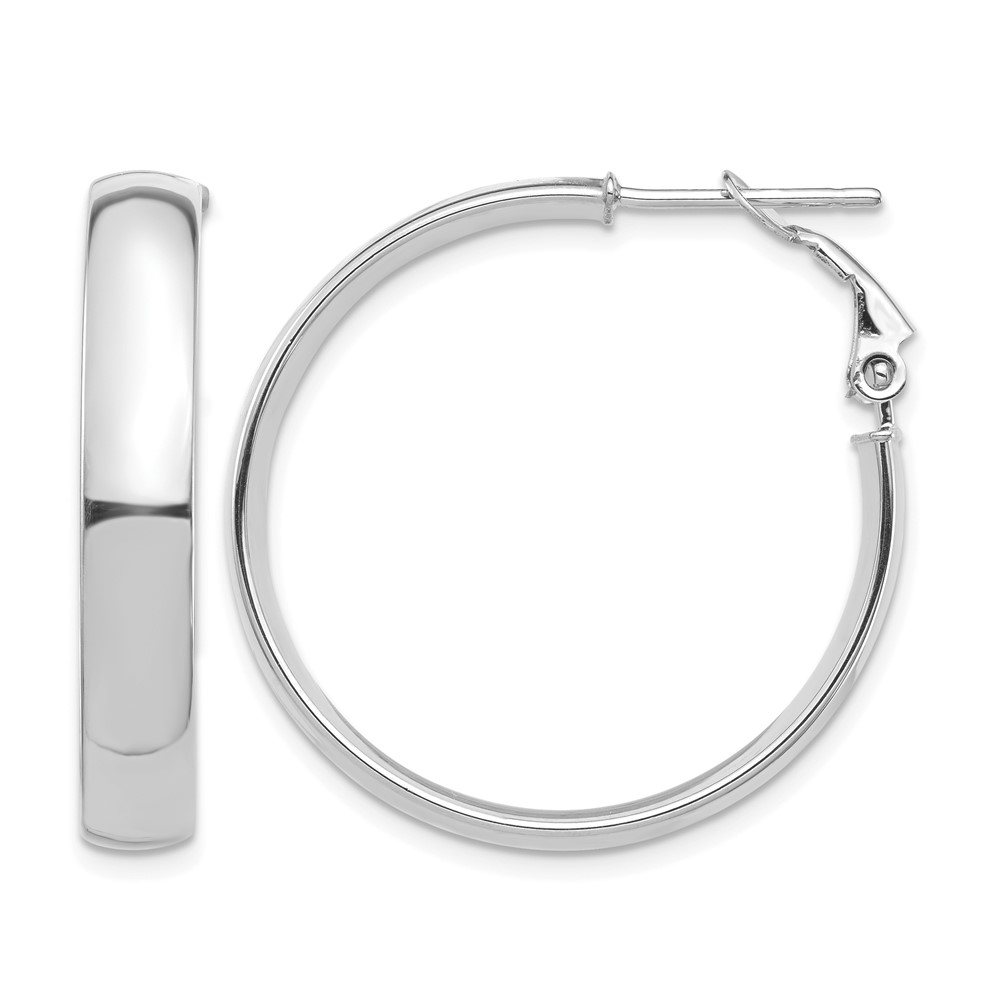 14k White Gold High Polished 5mm Omega Back Hoop Earrings (PRE955W)
