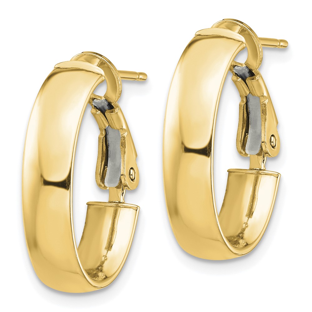 14k High Polished 5mm Omega Back Oval Hoop Earrings (PRE956)