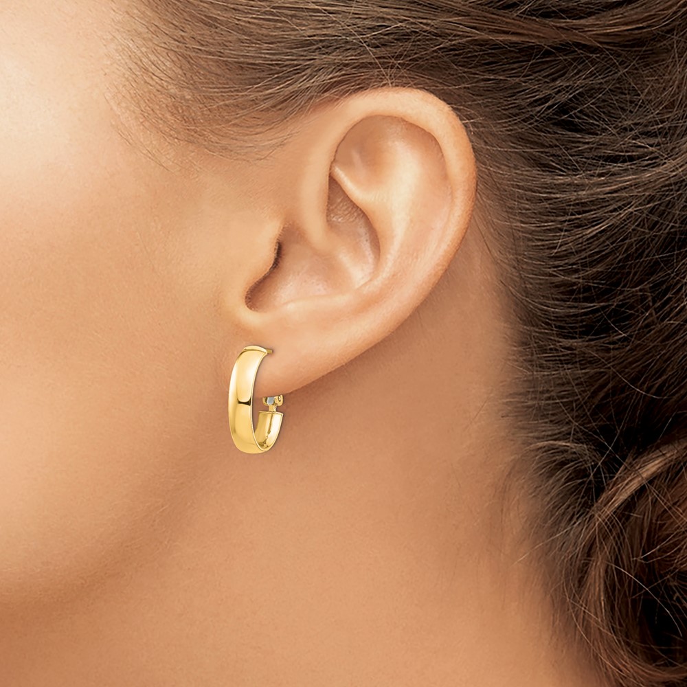 14k High Polished 5mm Omega Back Oval Hoop Earrings (PRE956)