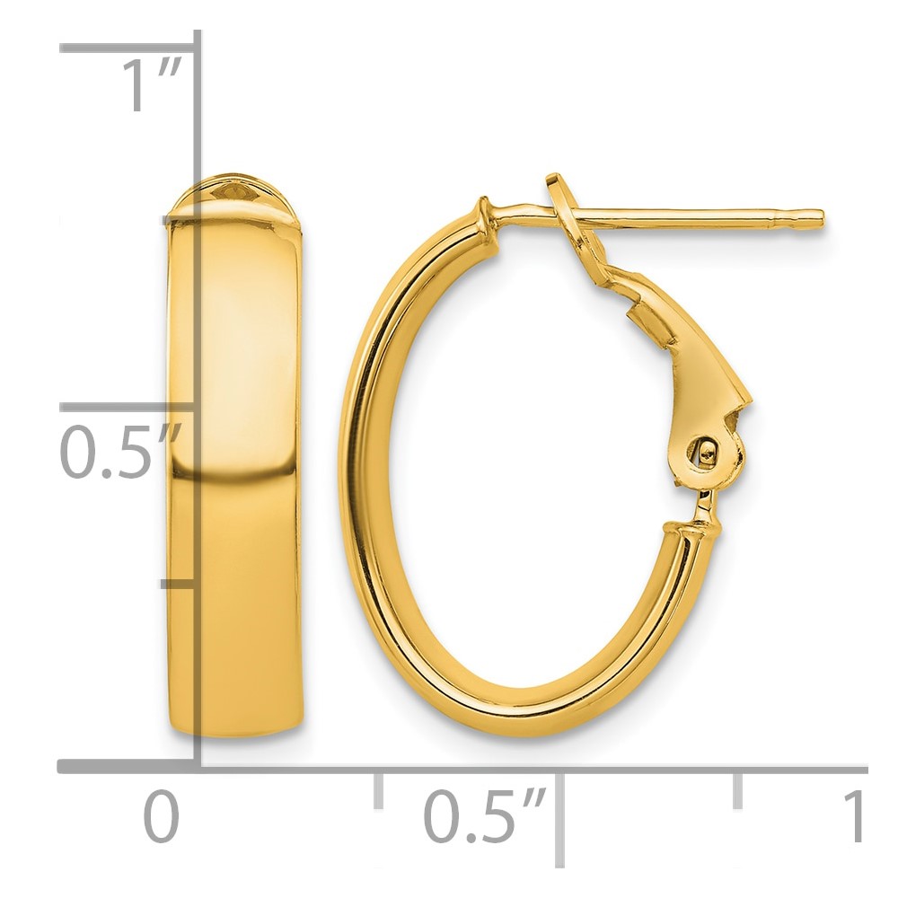 14k High Polished 5mm Omega Back Oval Hoop Earrings (PRE956)