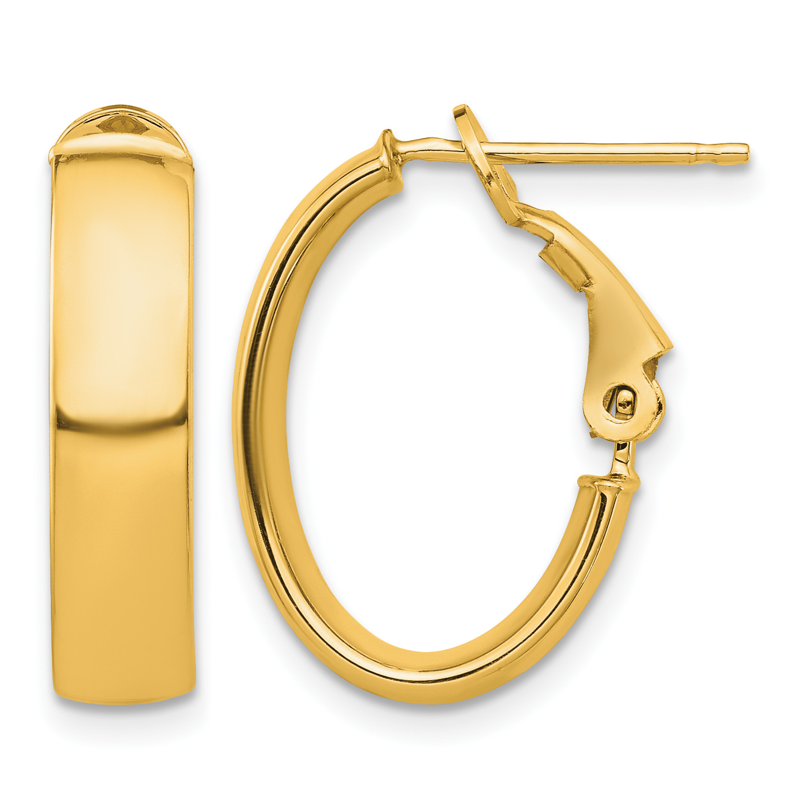 14k High Polished 5mm Omega Back Oval Hoop Earrings (PRE956)
