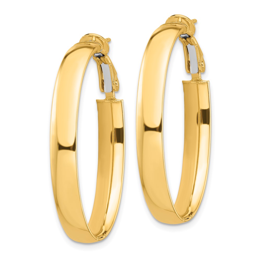 14k High Polished 5mm Oval Omega Back Hoop Earrings (PRE958)
