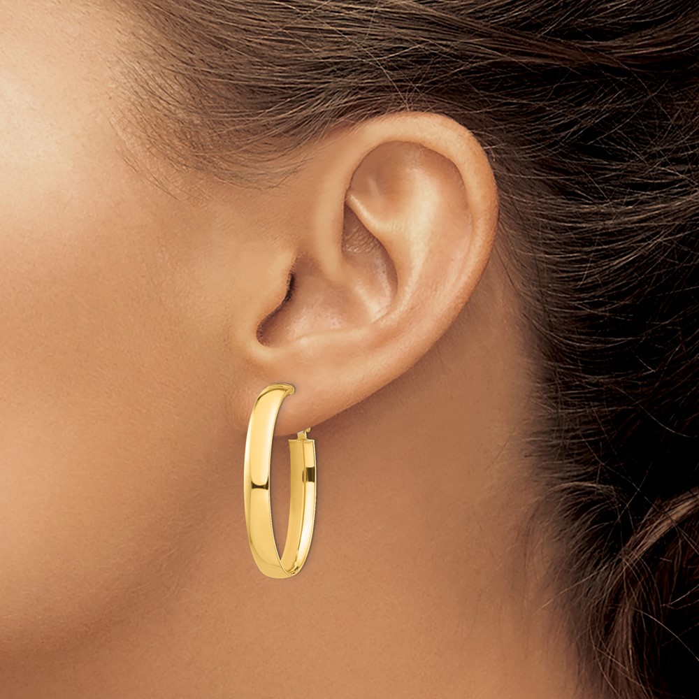 14k High Polished 5mm Oval Omega Back Hoop Earrings (PRE958)