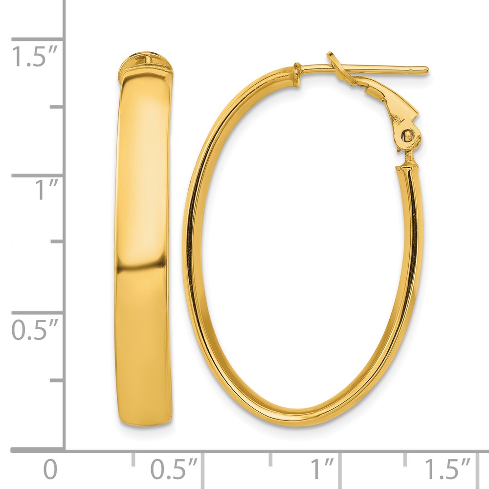 14k High Polished 5mm Oval Omega Back Hoop Earrings (PRE958)