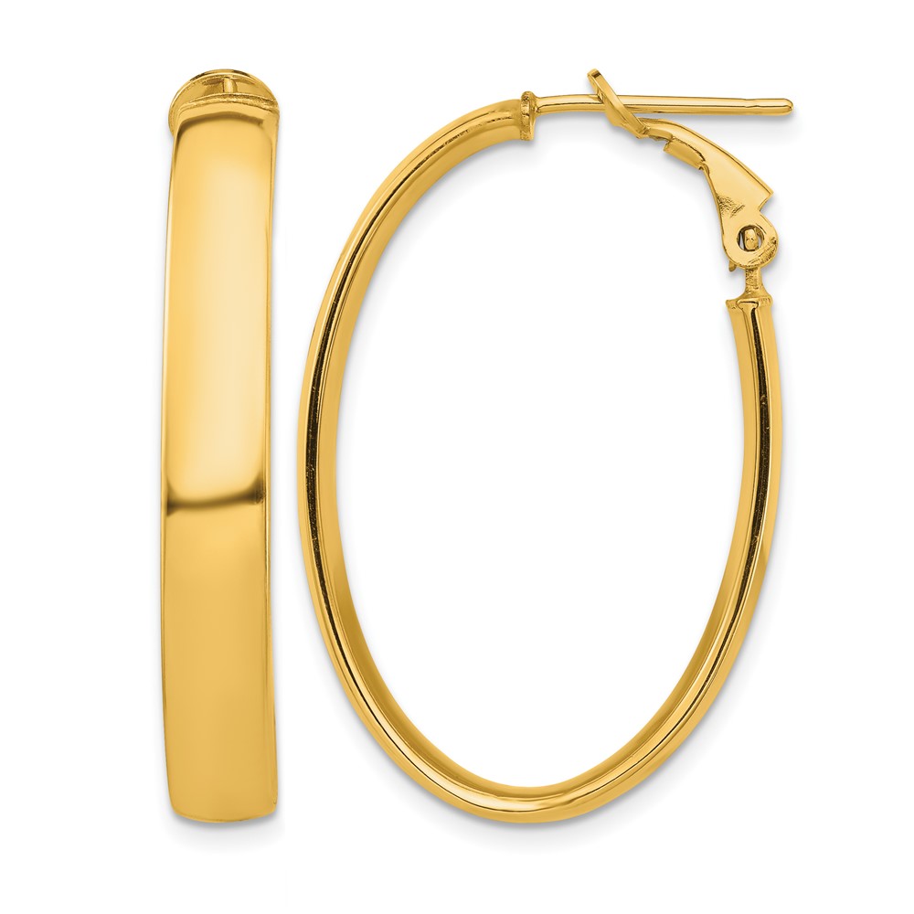 14k High Polished 5mm Oval Omega Back Hoop Earrings (PRE958)