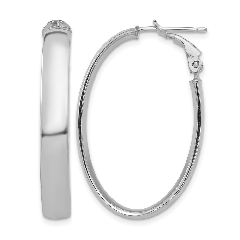 14k White Gold High Polished 5mm Oval Omega Back Hoop Earrings (PRE958W)