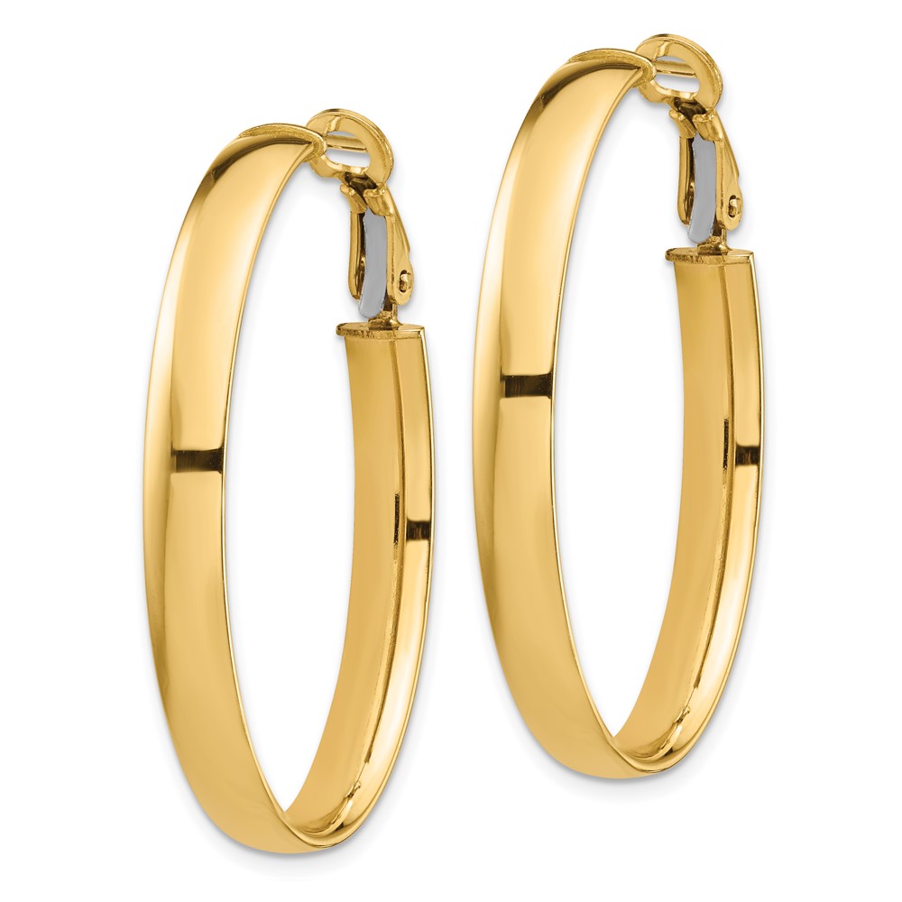 14k High Polished 5mm Omega Back Oval Hoop Earrings (PRE959)
