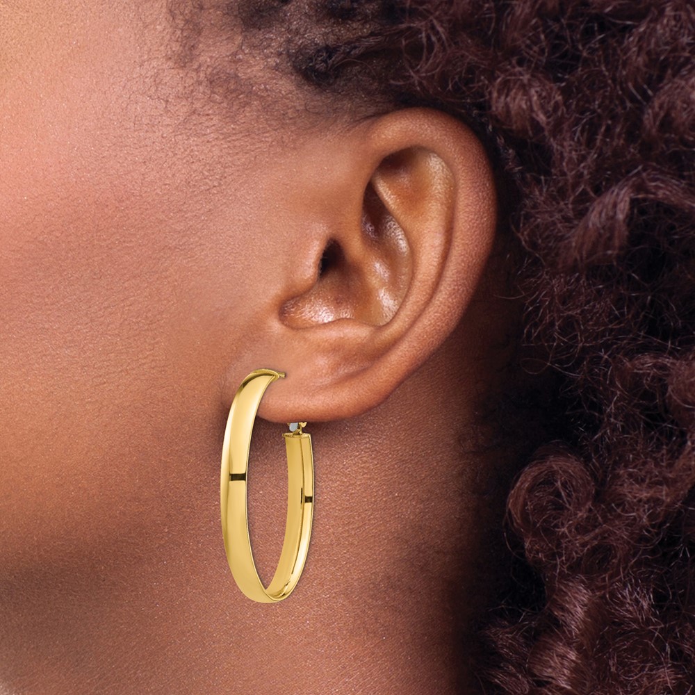 14k High Polished 5mm Omega Back Oval Hoop Earrings (PRE959)