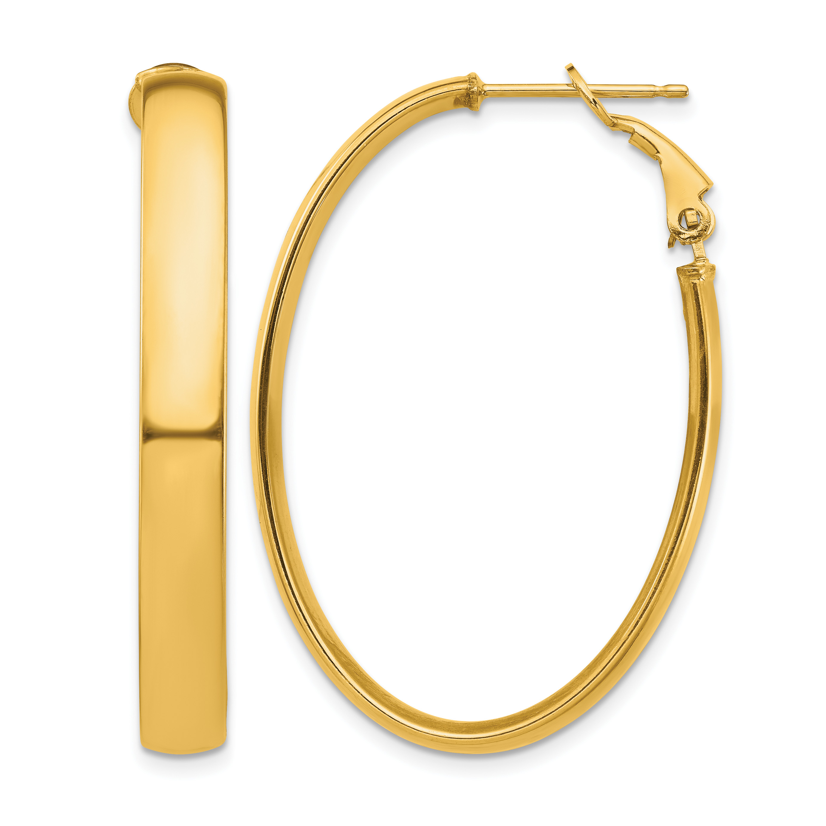 14k High Polished 5mm Omega Back Oval Hoop Earrings (PRE959)