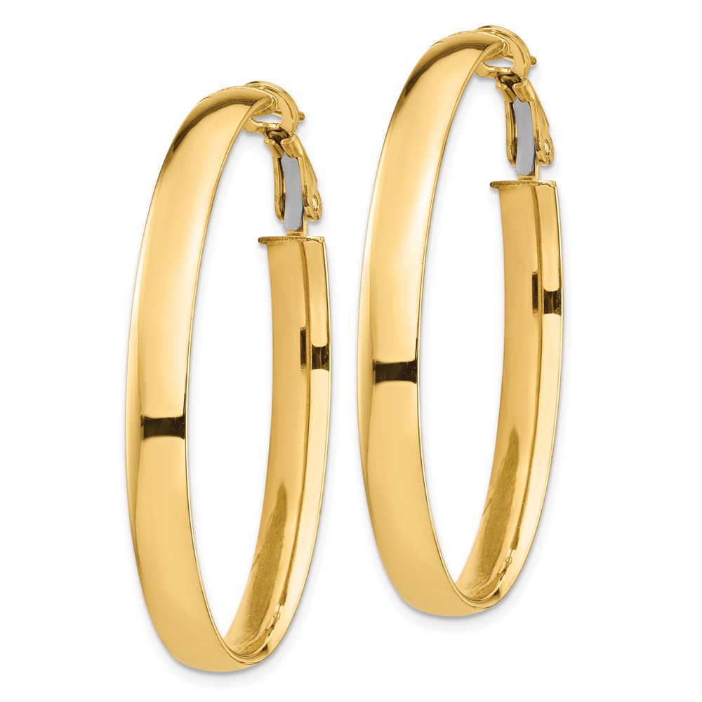 14k High Polished 5mm Oval Omega Back Hoop Earrings (PRE960)
