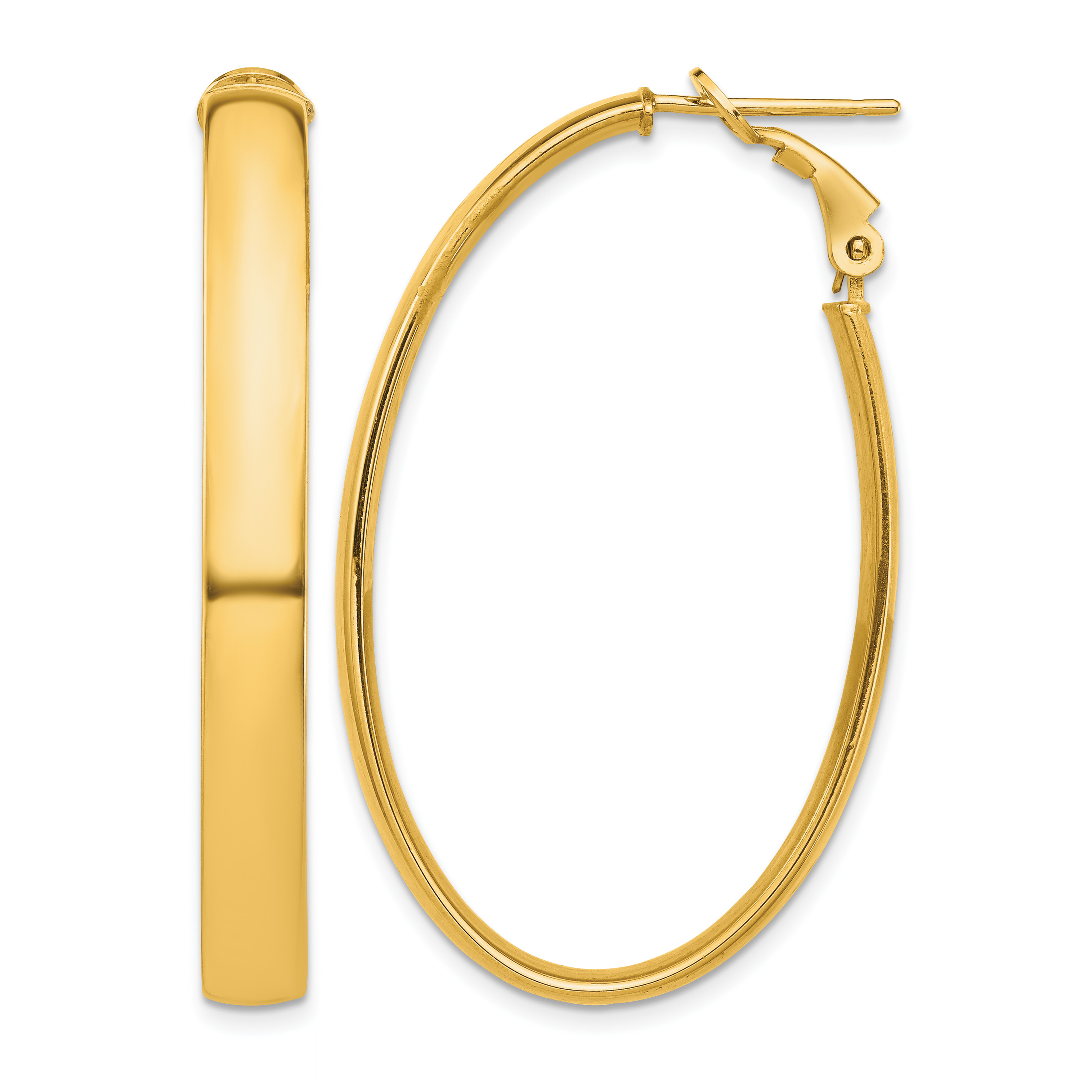 14k High Polished 5mm Oval Omega Back Hoop Earrings (PRE960)