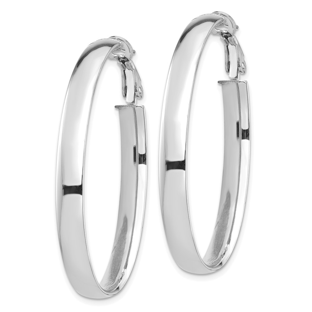 14k White Gold High Polished 5mm Omega Back Oval Hoop Earrings (PRE960W)