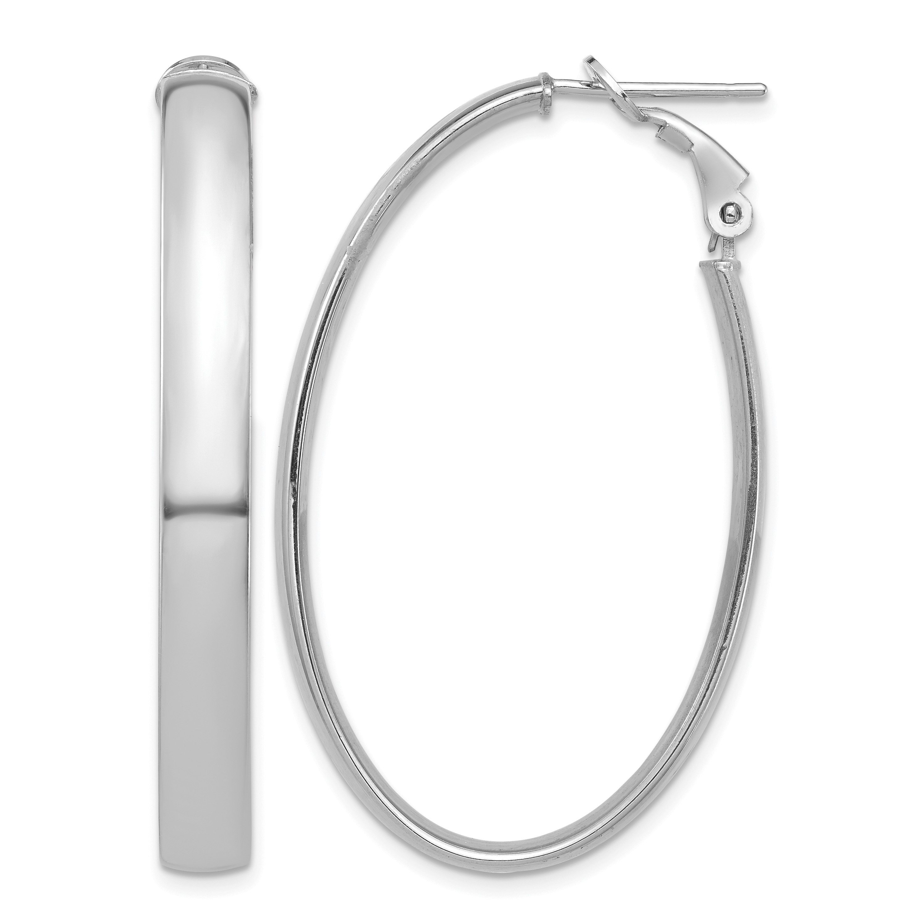 14k White Gold High Polished 5mm Omega Back Oval Hoop Earrings (PRE960W)