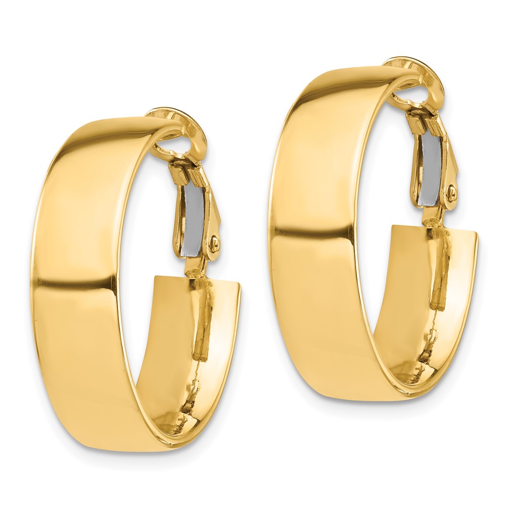 14k High Polished 7mm Omega Back Hoop Earrings (PRE961)