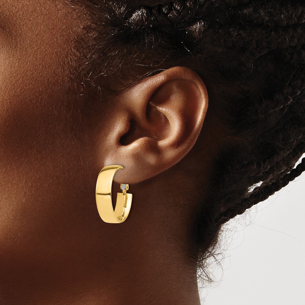 14k High Polished 7mm Omega Back Hoop Earrings (PRE961)