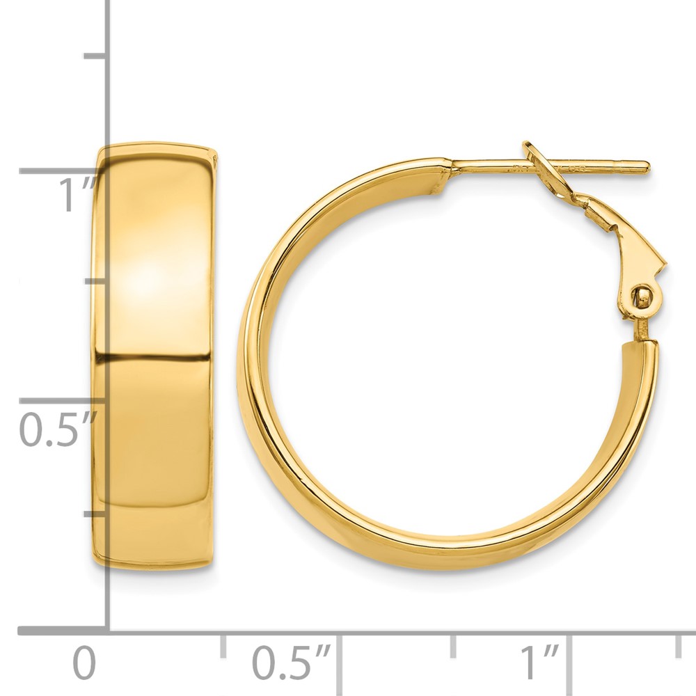 14k High Polished 7mm Omega Back Hoop Earrings (PRE961)