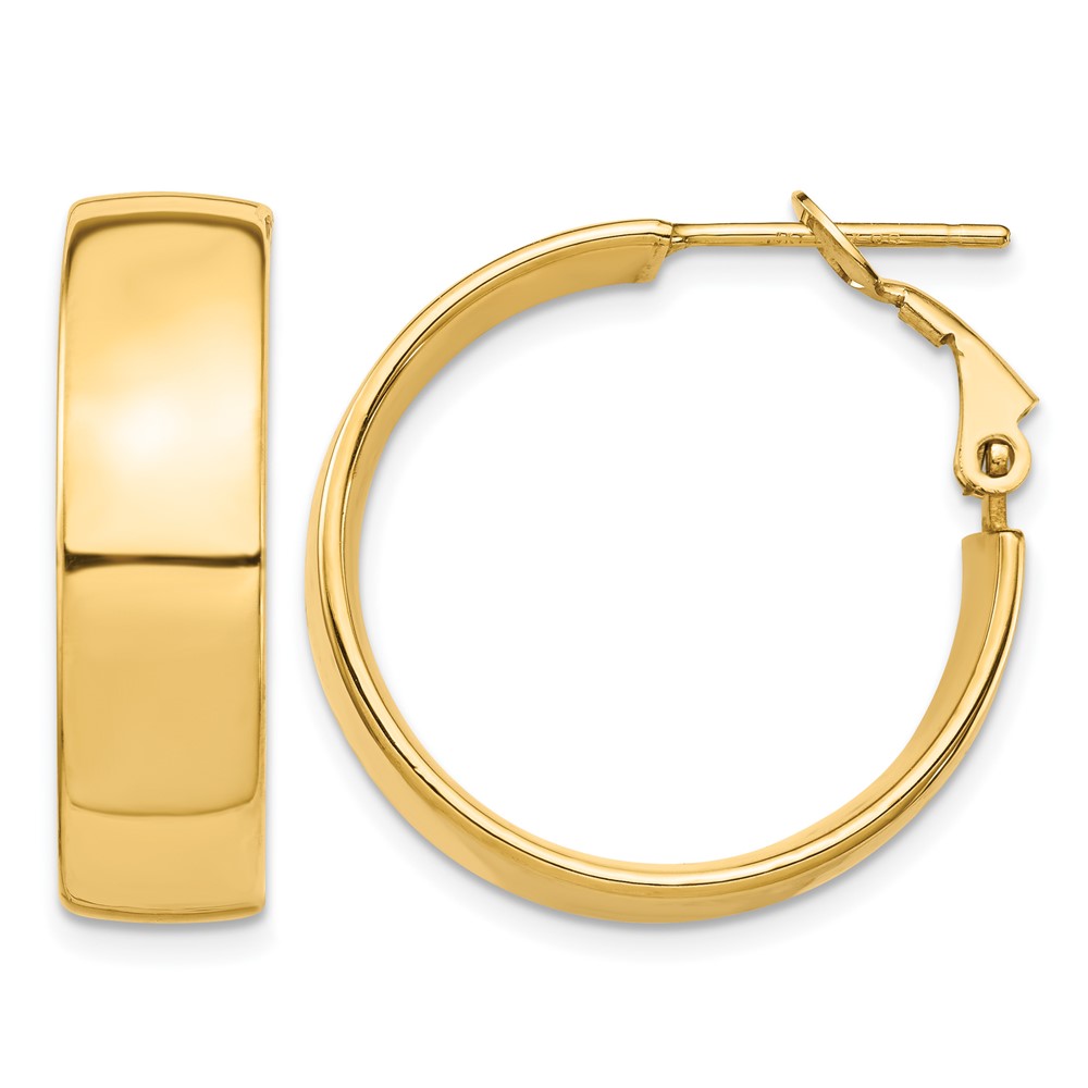 14k High Polished 7mm Omega Back Hoop Earrings (PRE961)