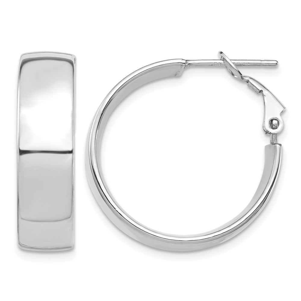14k White Gold High Polished 7mm Omega Back Hoop Earrings (PRE961W)