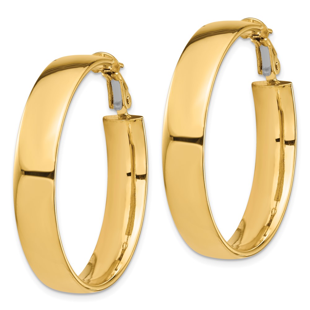 14k High Polished 7mm Omega Back Hoop Earrings (PRE963)