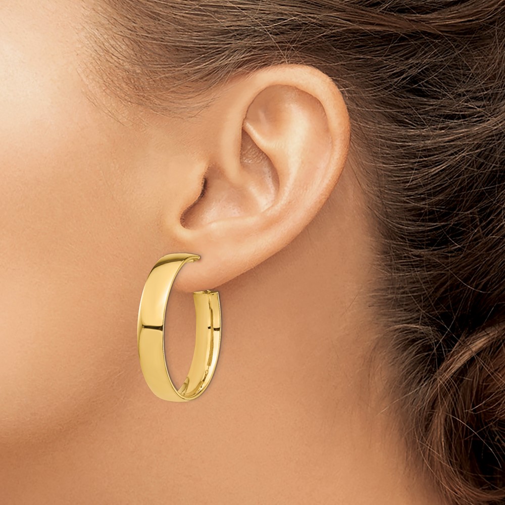14k High Polished 7mm Omega Back Hoop Earrings (PRE963)