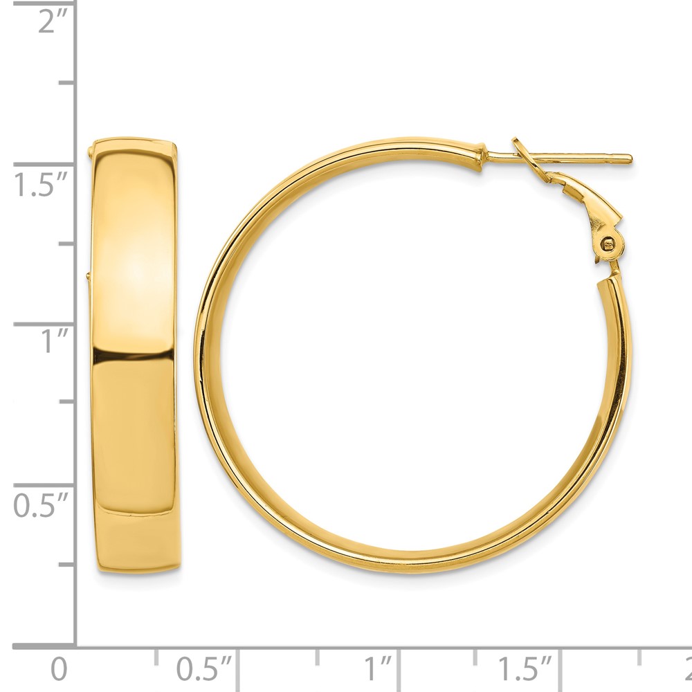 14k High Polished 7mm Omega Back Hoop Earrings (PRE963)