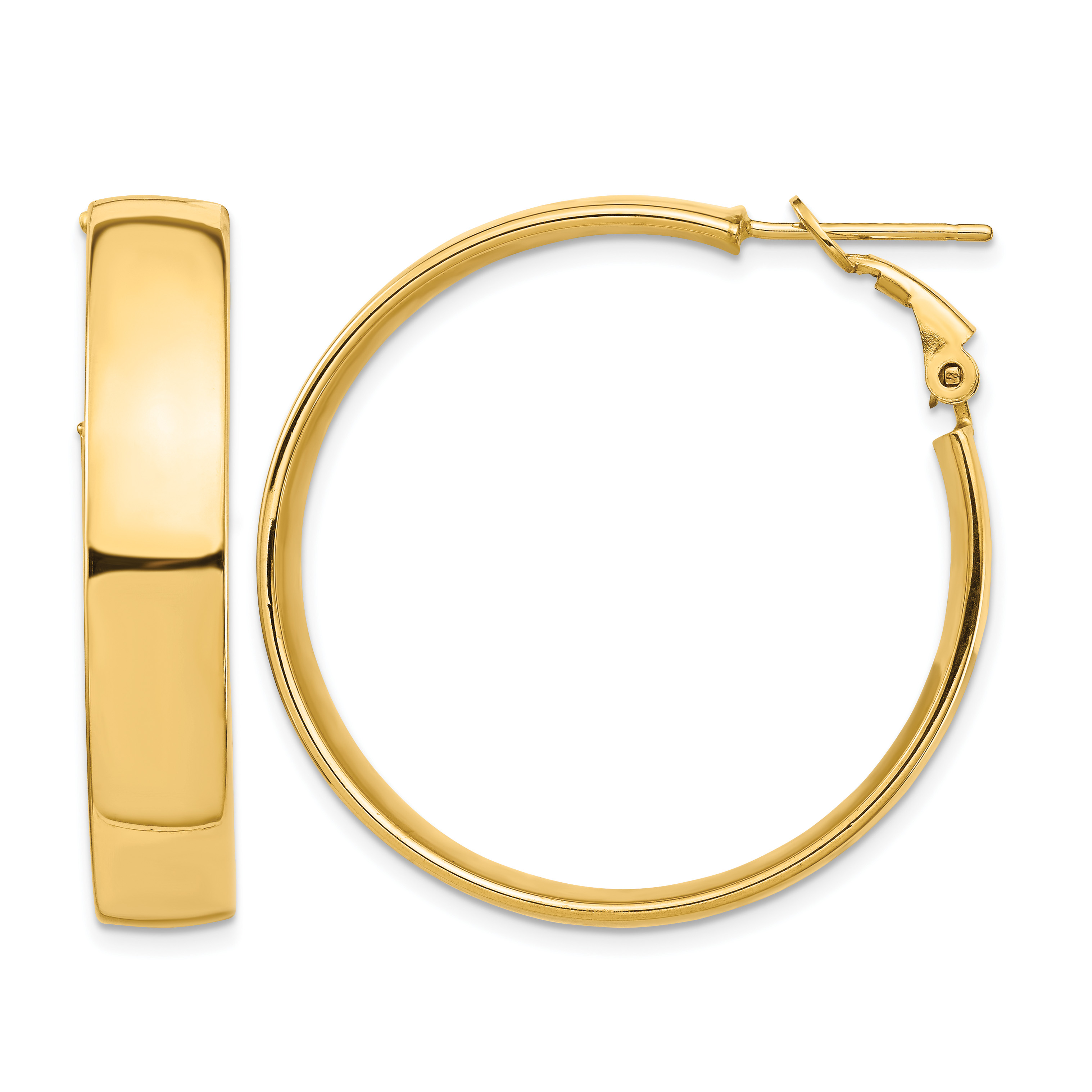 14k High Polished 7mm Omega Back Hoop Earrings (PRE963)