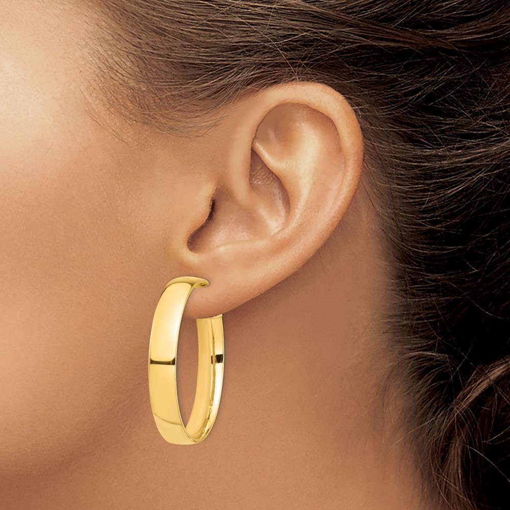 14k High Polished 7mm Omega Back Hoop Earrings (PRE964)