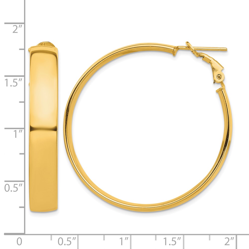 14k High Polished 7mm Omega Back Hoop Earrings (PRE964)