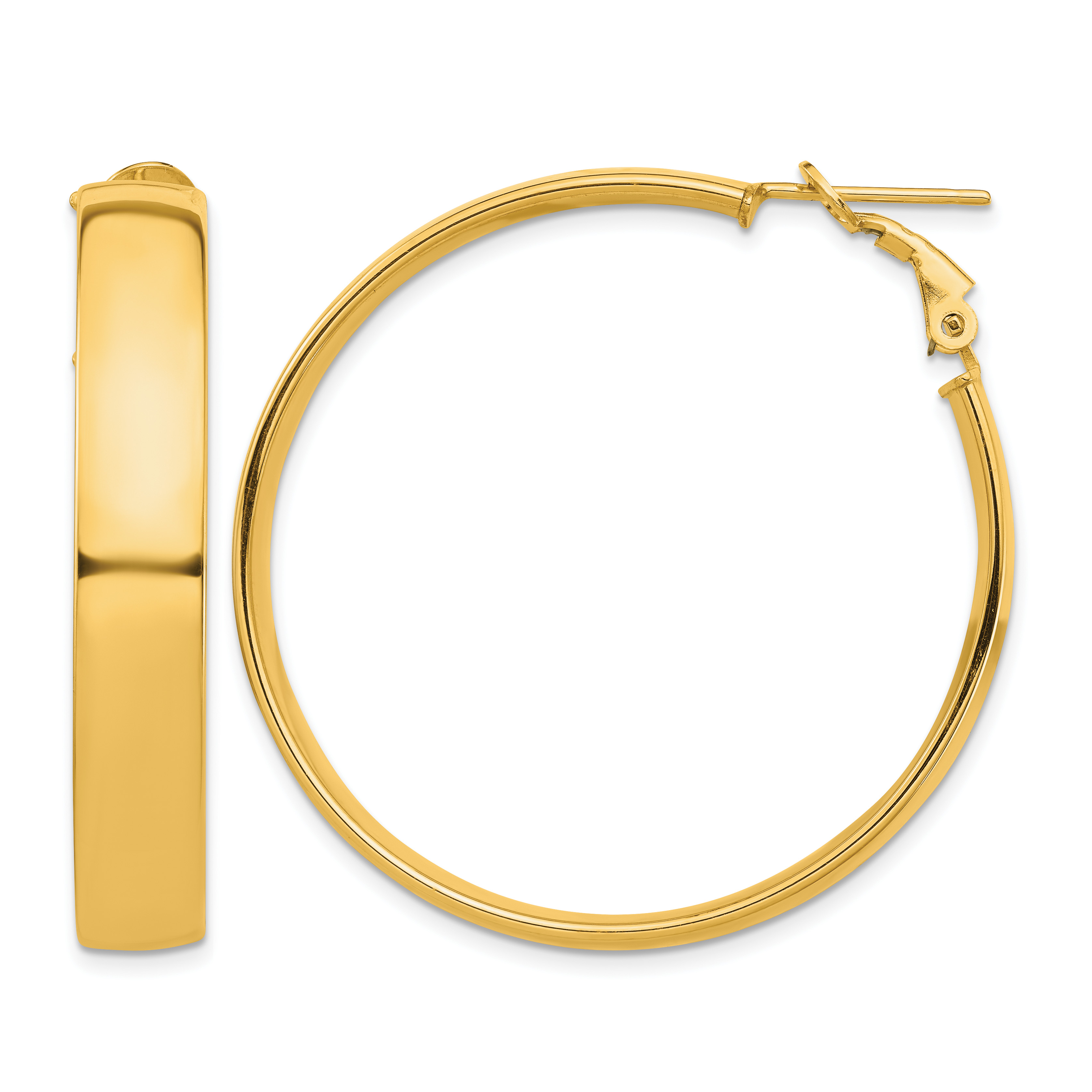 14k High Polished 7mm Omega Back Hoop Earrings (PRE964)