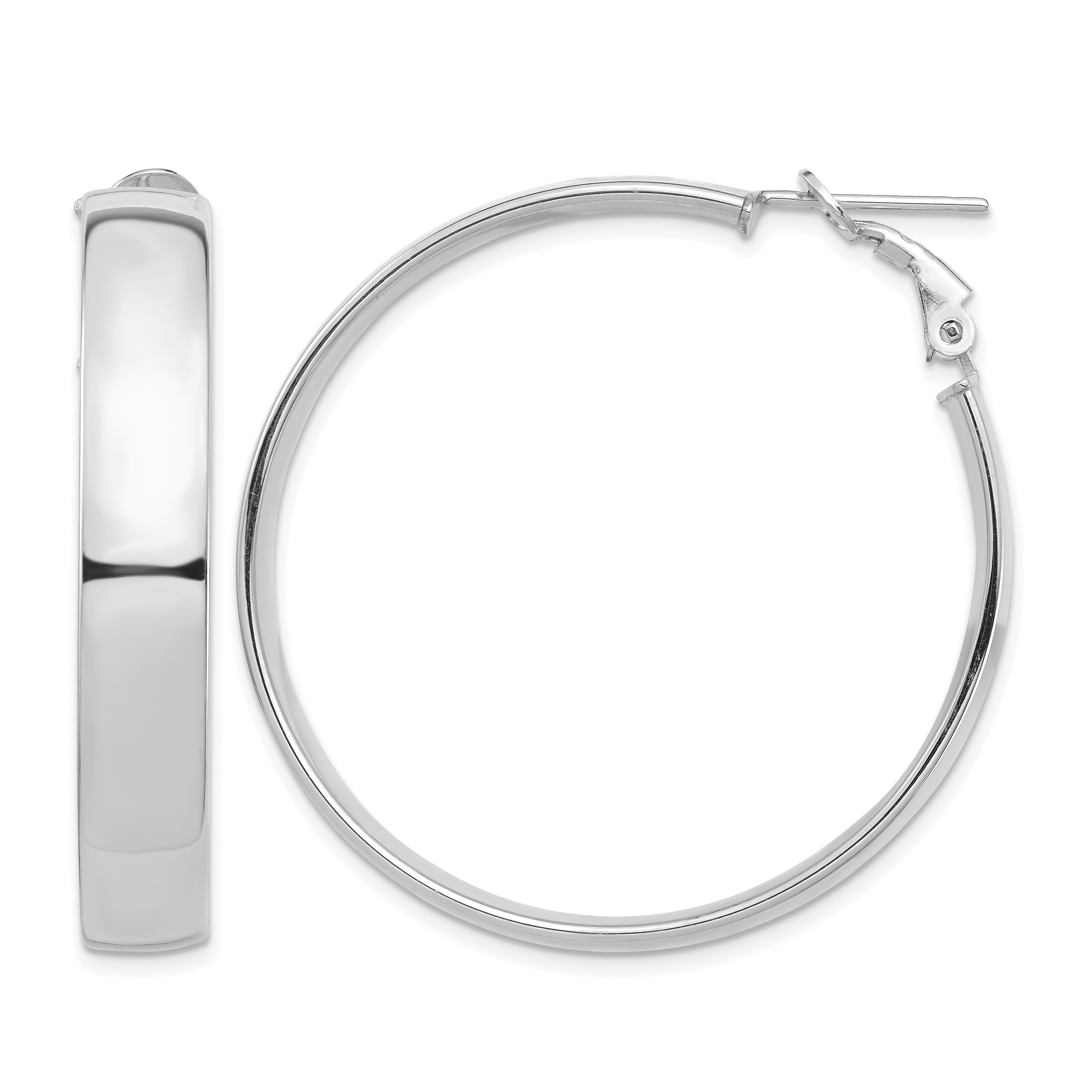 14k White Gold High Polished 7mm Omega Back Hoop Earrings (PRE964W)